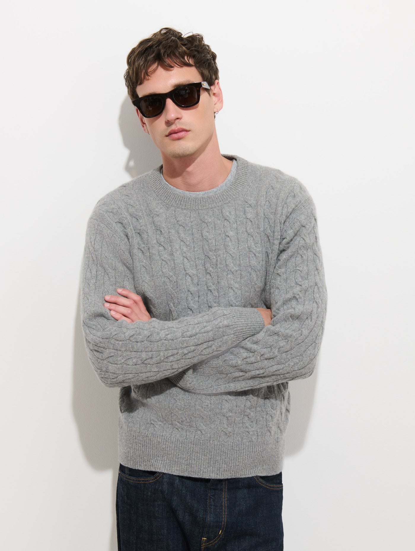 Redford Cable Sweater in Washed Cashmere