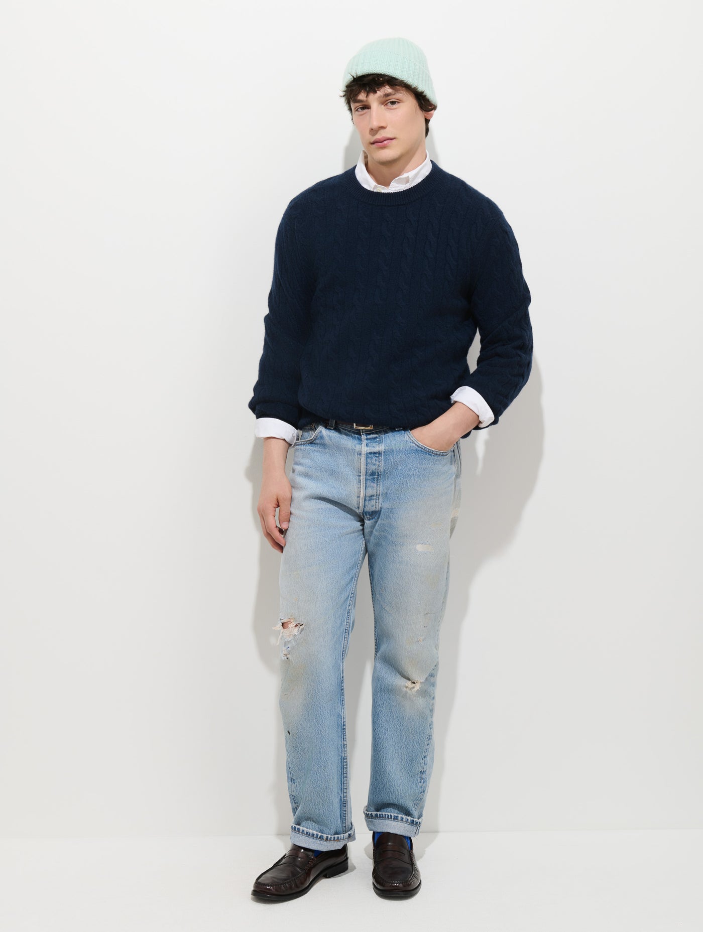 Redford Cable Sweater in Washed Cashmere