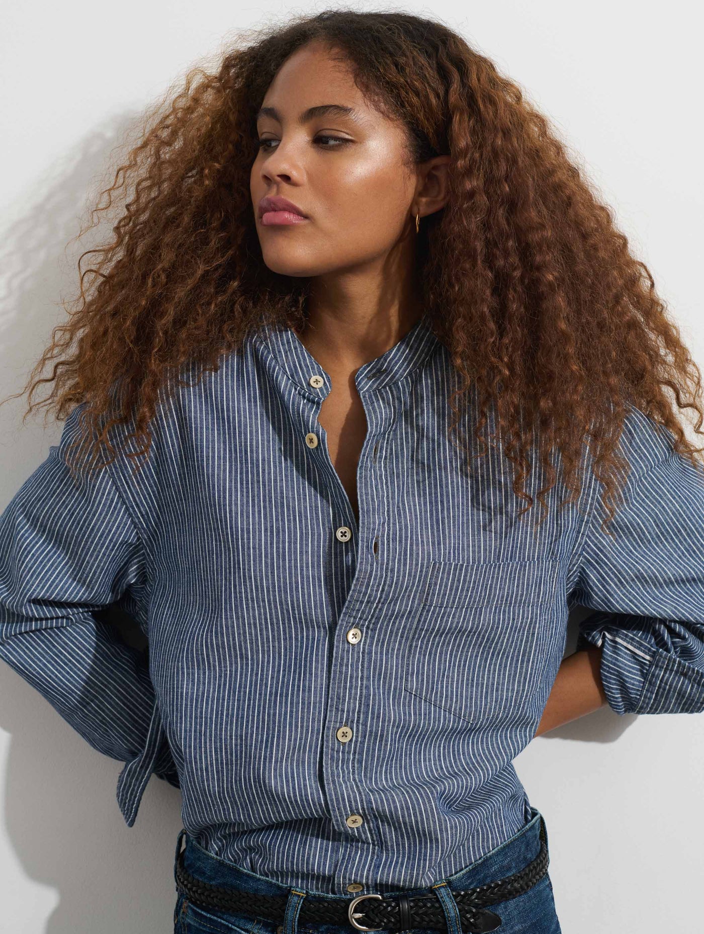 OMNIGOD x Alex Mill Band Collar Shirt in Stripe