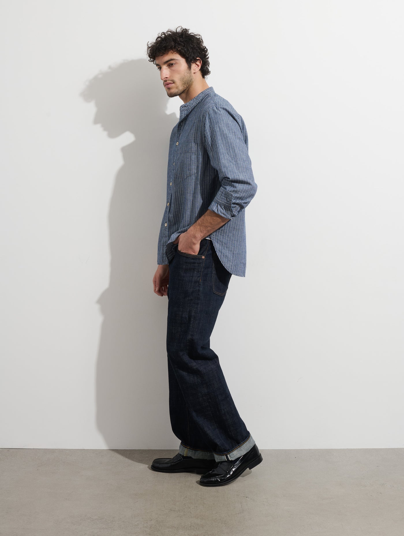 OMNIGOD x Alex Mill Band Collar Shirt in Stripe