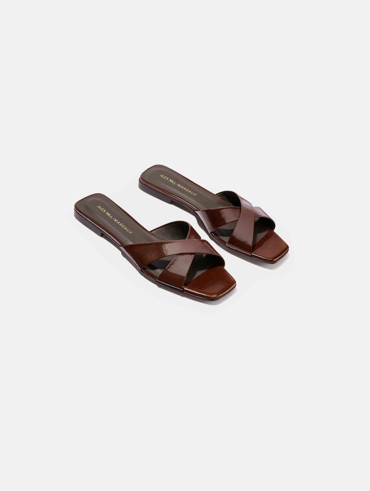 Alex Mill x Margaux: The Selene Flat Sandal - Espresso Crinkle Patent
