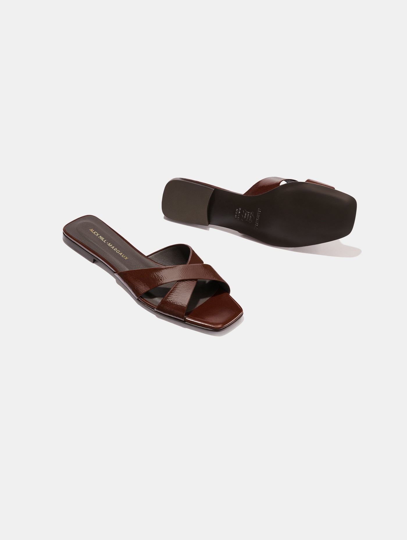Alex Mill x Margaux: The Selene Flat Sandal - Espresso Crinkle Patent