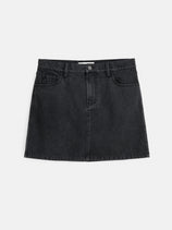 Ange Mini Skirt In Black Denim In Washed Black