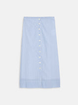 Striped Button Front Skirt In Seersucker In Blue White