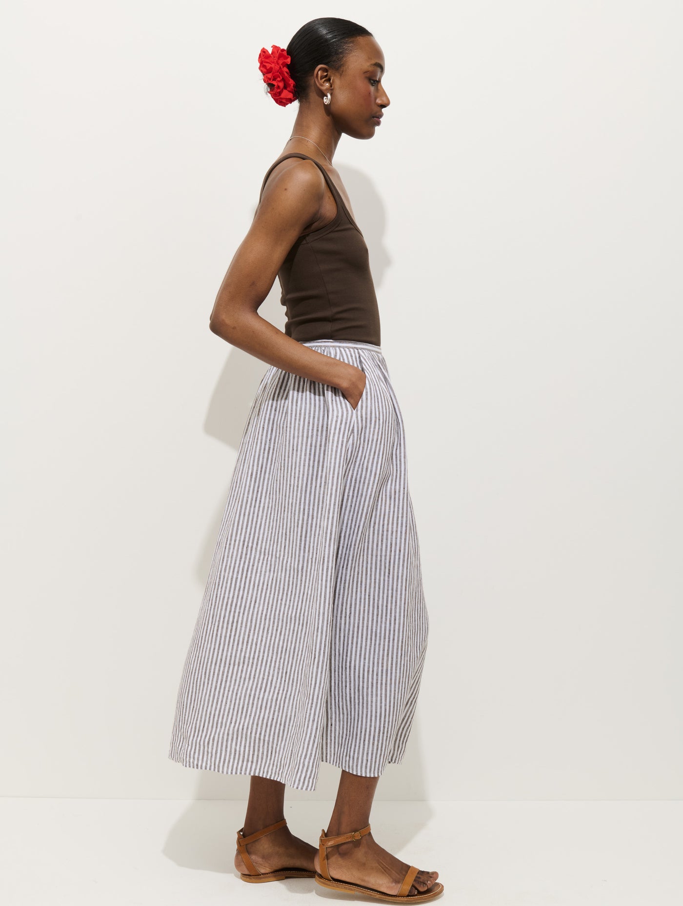Sarah Striped Skirt In Linen
