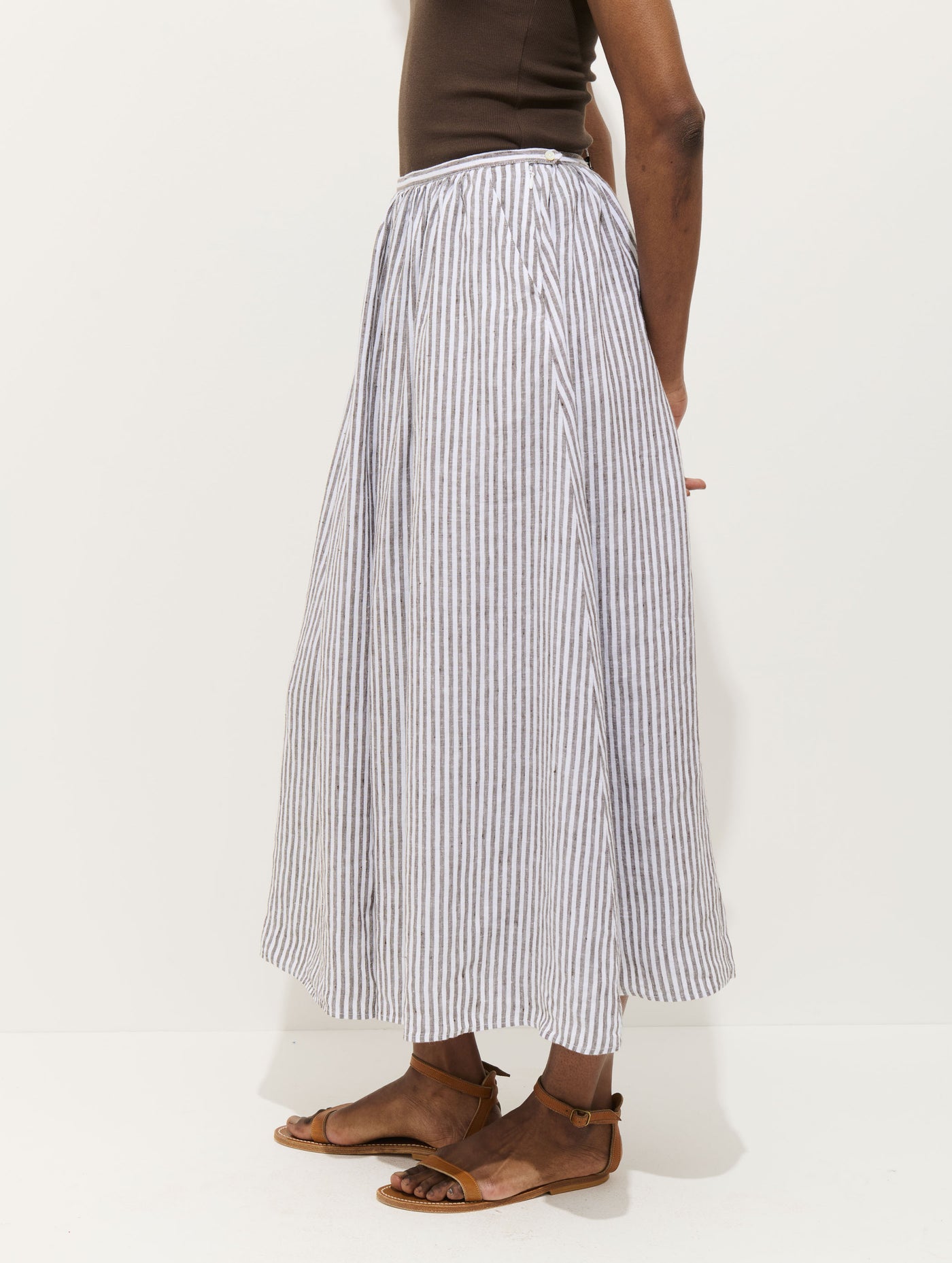 Sarah Striped Skirt In Linen