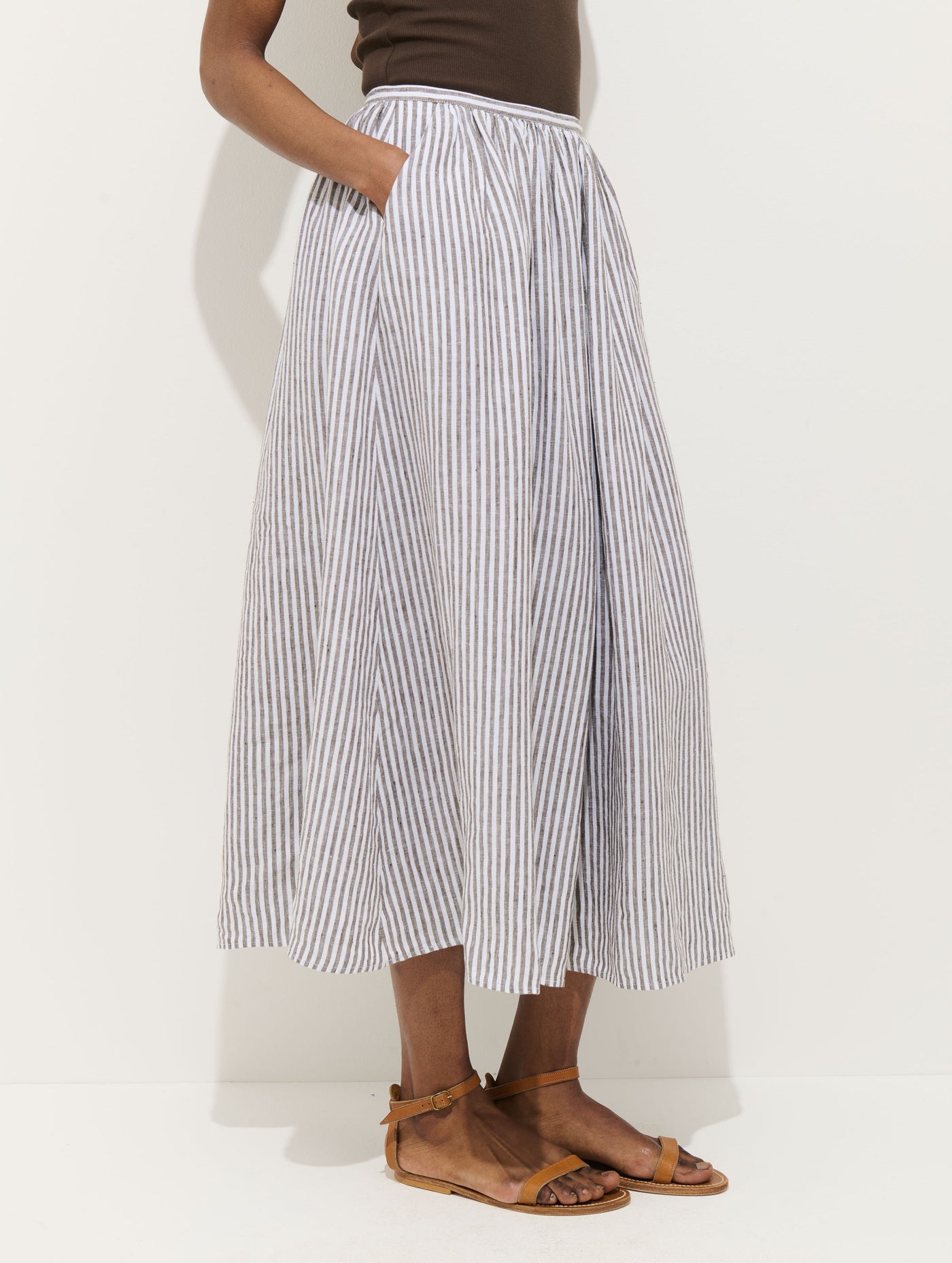 Sarah Striped Skirt In Linen
