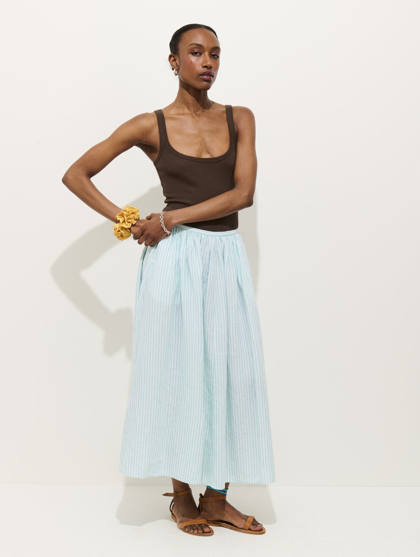 Sarah Striped Skirt In Linen
