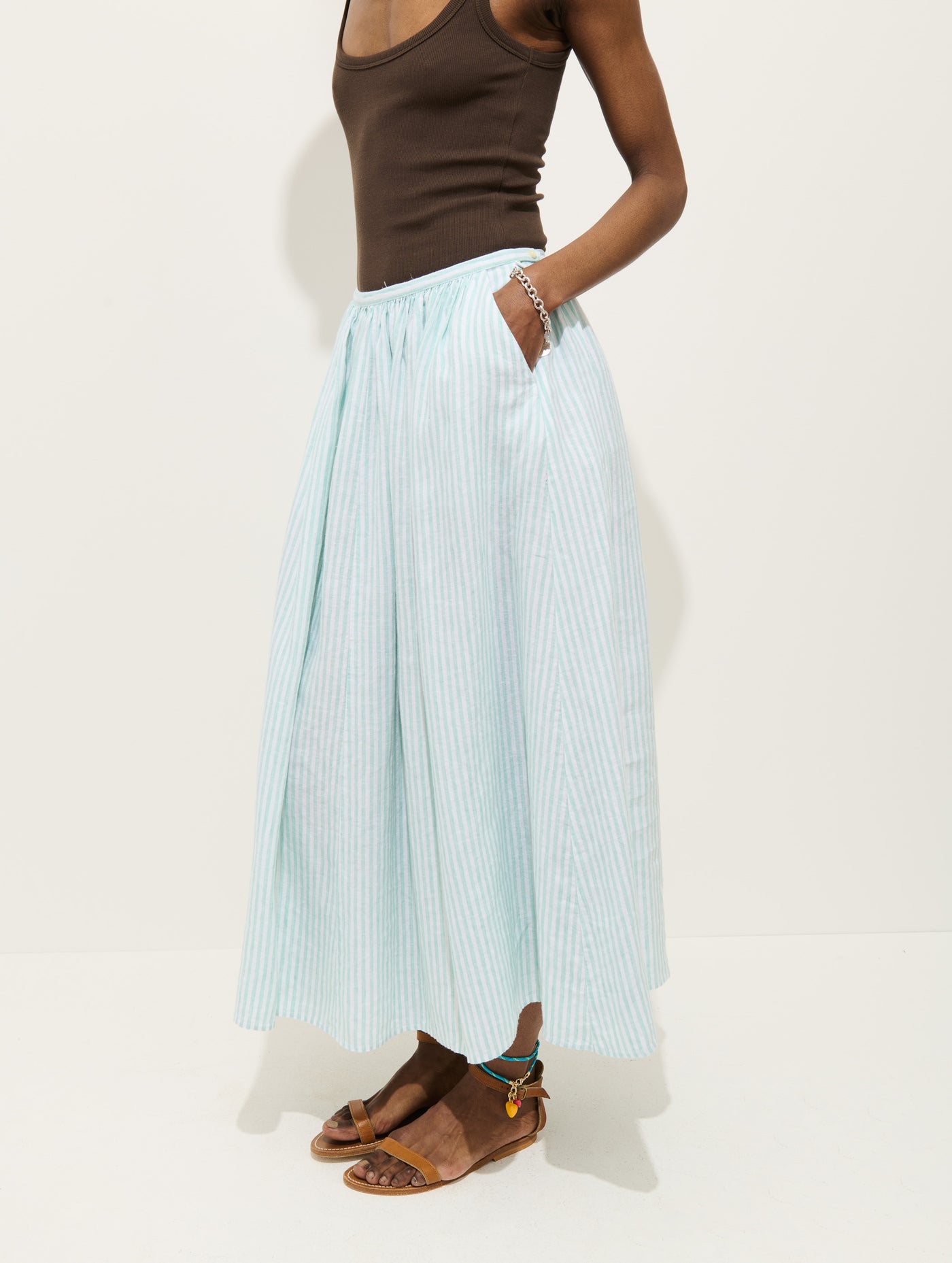 Sarah Striped Skirt In Linen
