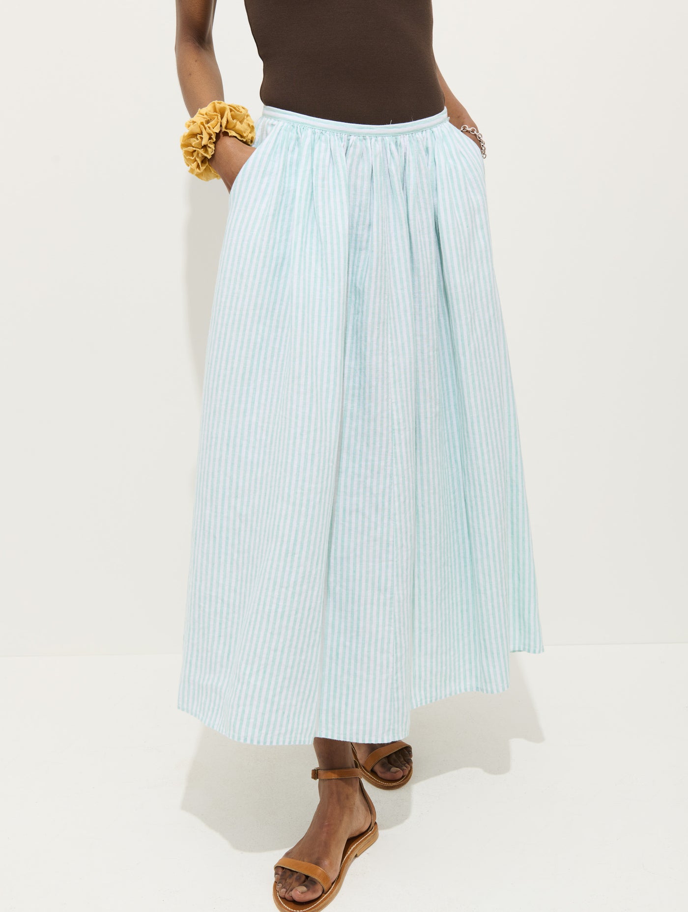 Sarah Striped Skirt In Linen