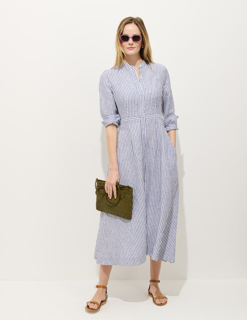 Isabella Striped Dress In Linen