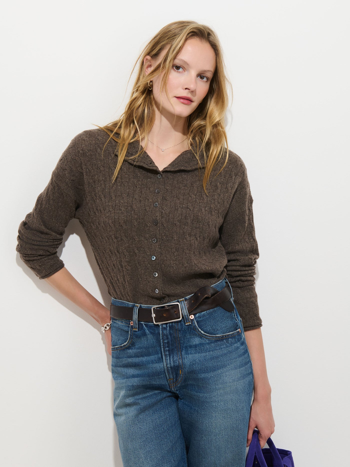 Taylor Cable-Knit Cardigan in Wool Cashmere