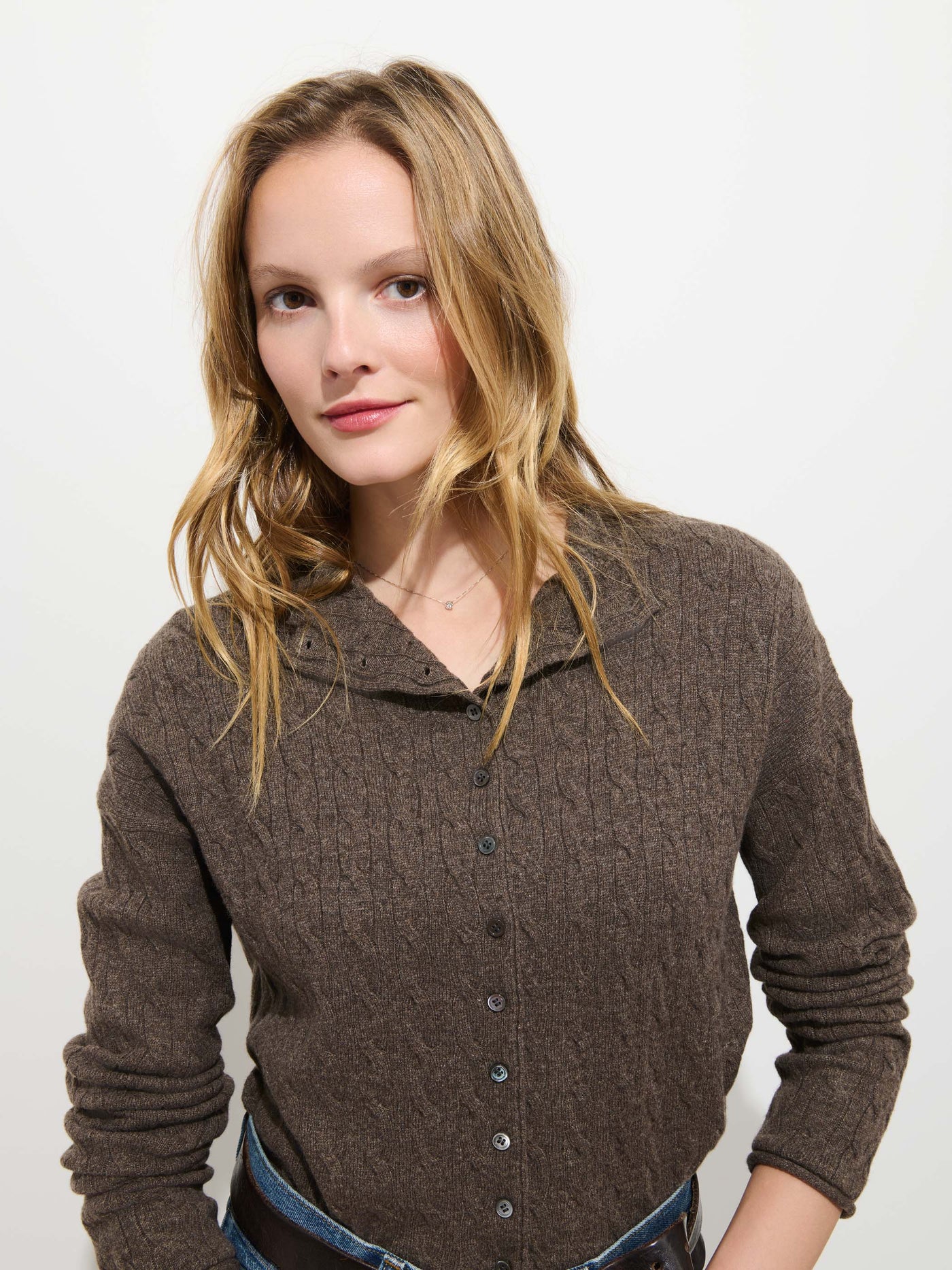 Taylor Cable-Knit Cardigan in Wool Cashmere