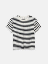 Garcon Striped Tee In Linen Cotton In Black Off White