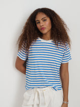 Garcon Striped Tee In Linen Cotton In Blue White