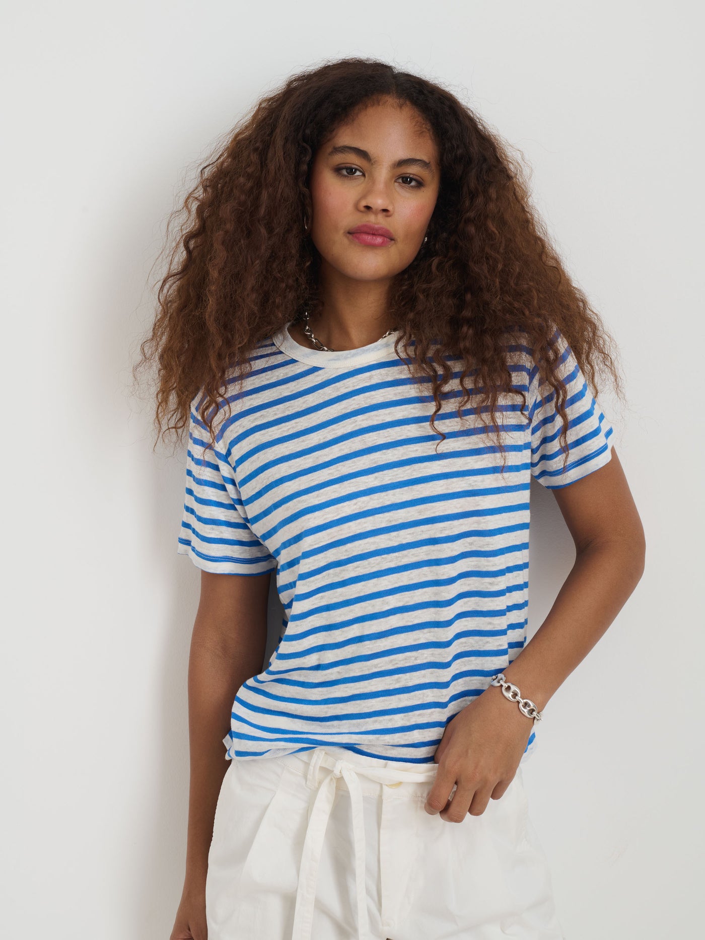Garcon Striped Tee In Linen Cotton