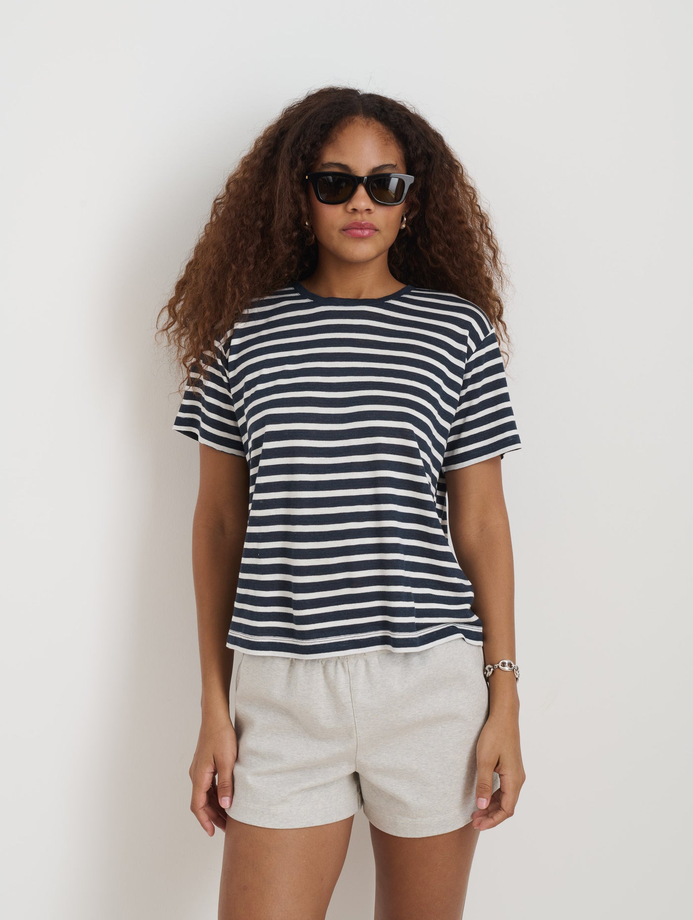 Garcon Striped Tee In Linen Cotton
