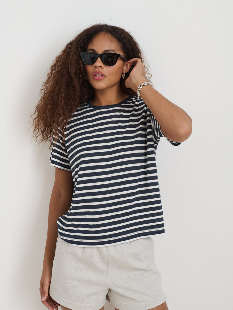 Garcon Striped Tee In Linen Cotton