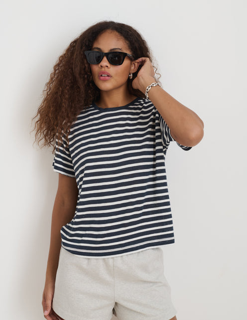 Garcon Striped Tee In Linen Cotton