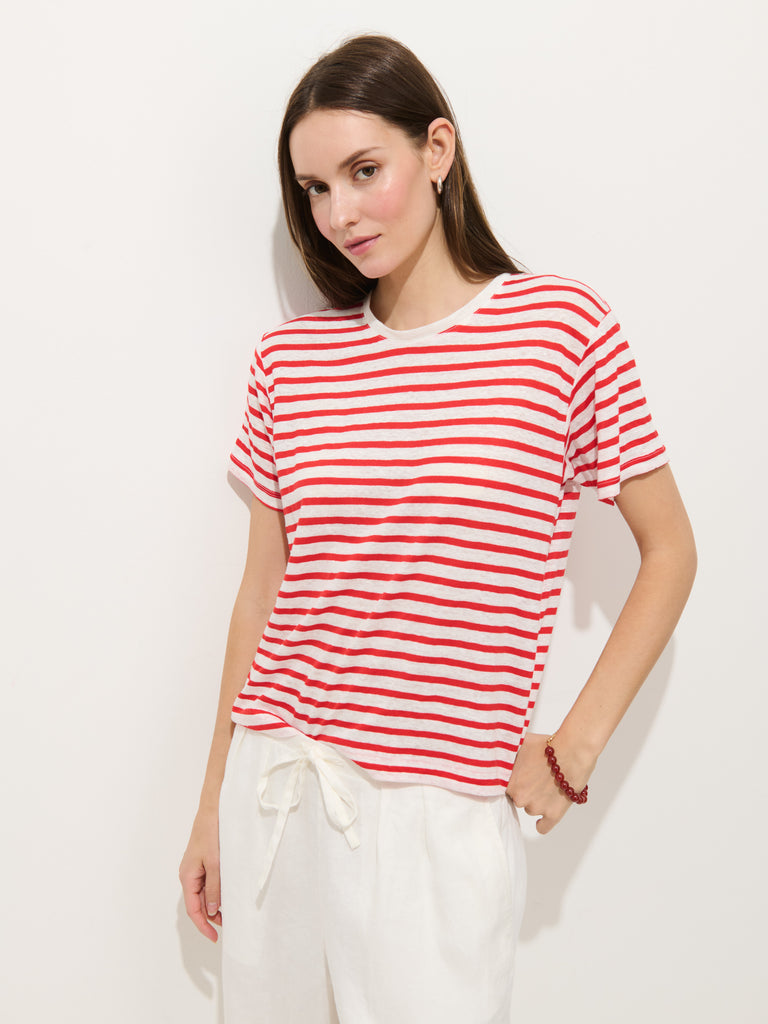 Garcon Striped Tee In Linen Cotton