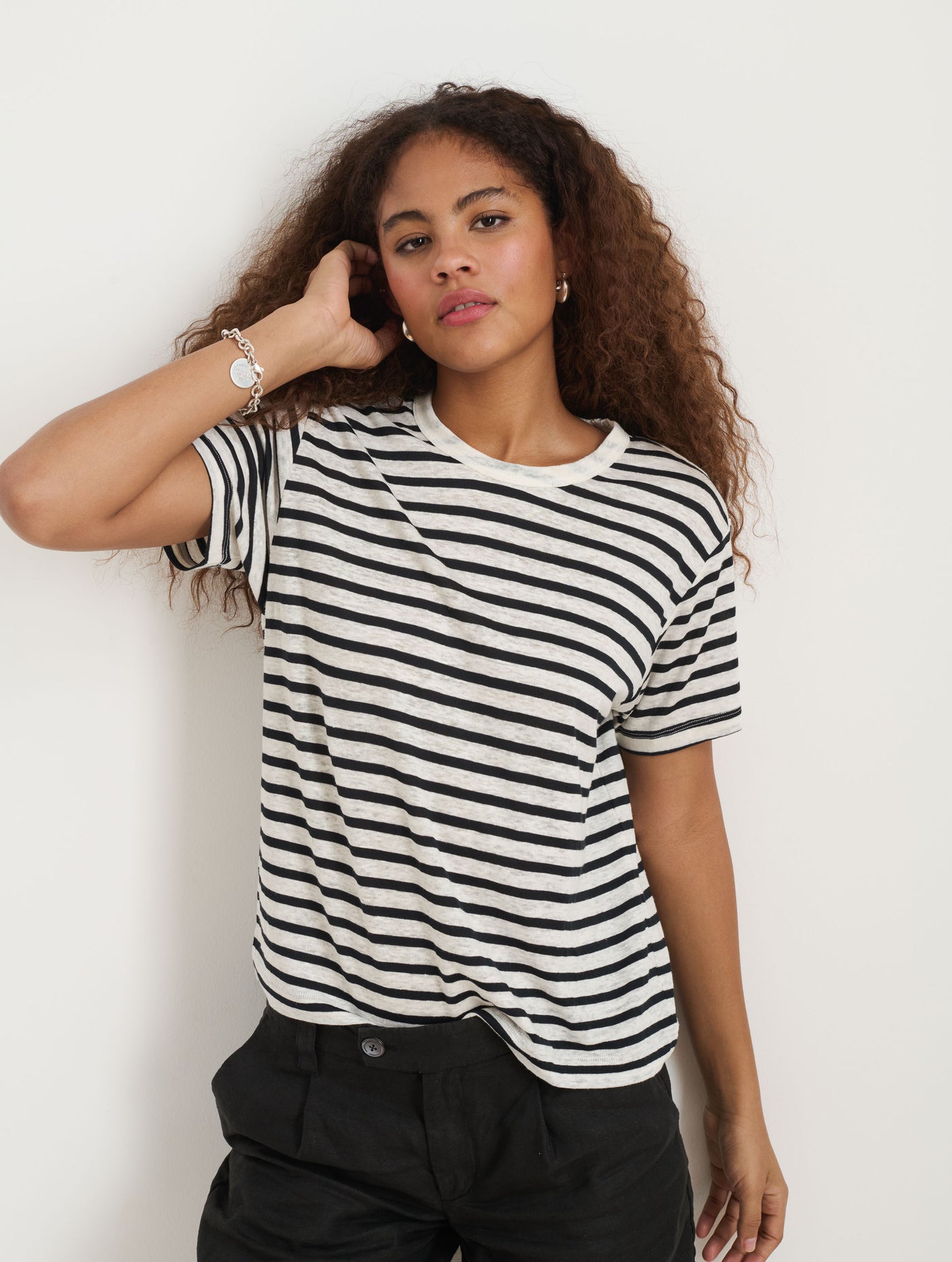 Garcon Striped Tee In Linen Cotton