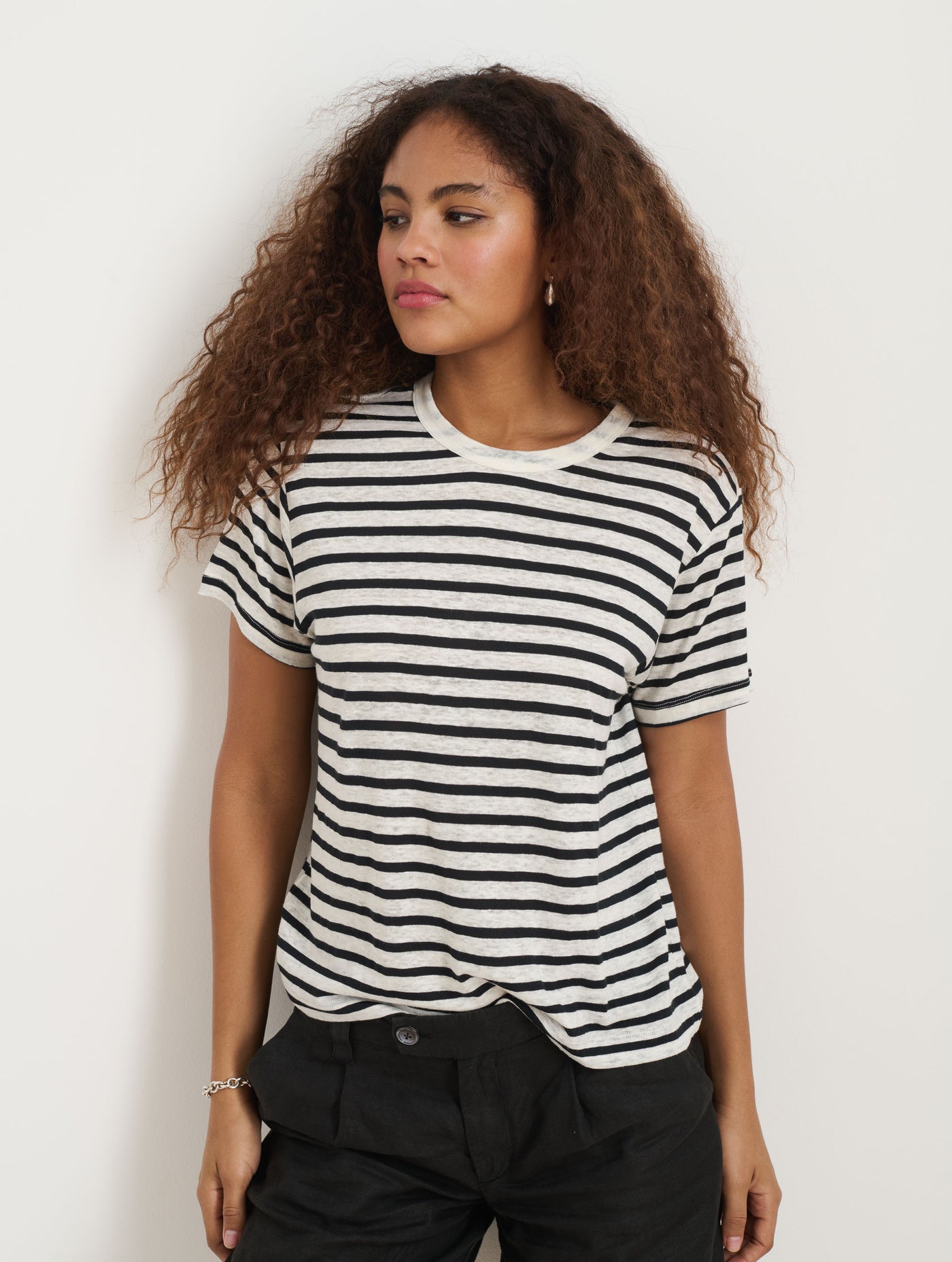 Garcon Striped Tee In Linen Cotton
