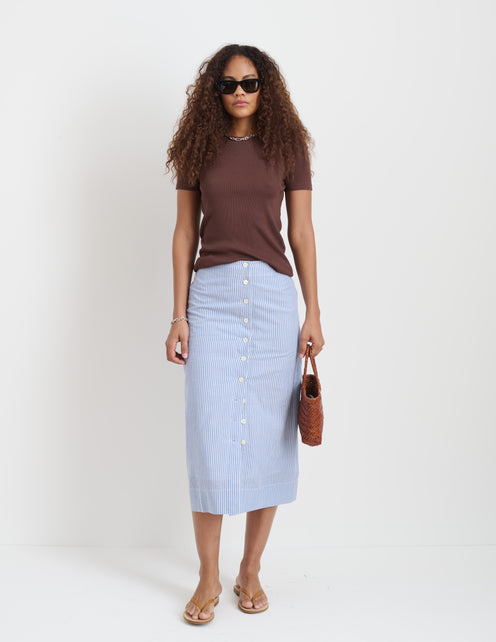Button Front Skirt In Seersucker