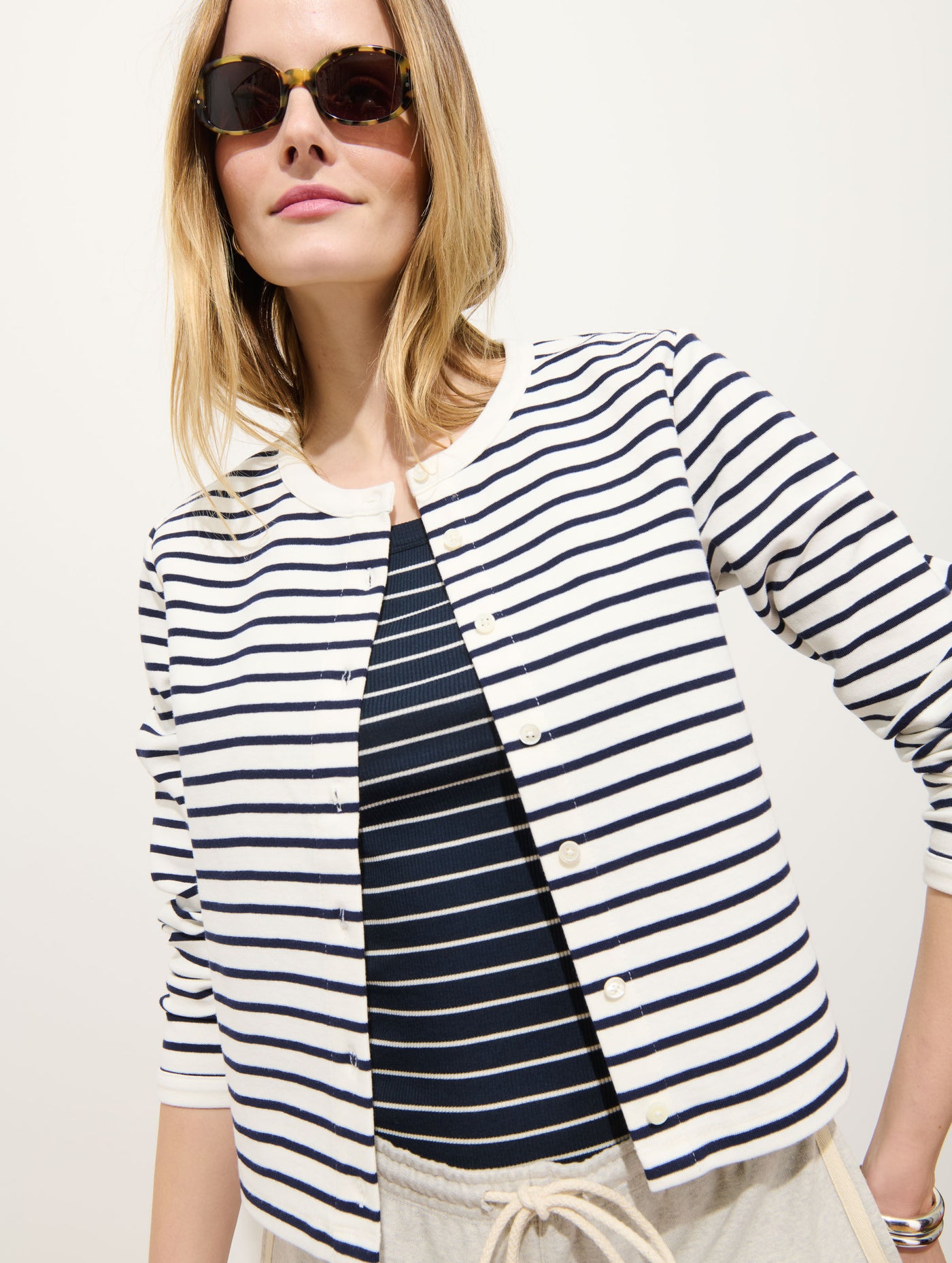 Coco Sport Striped Cardigan In Cotton