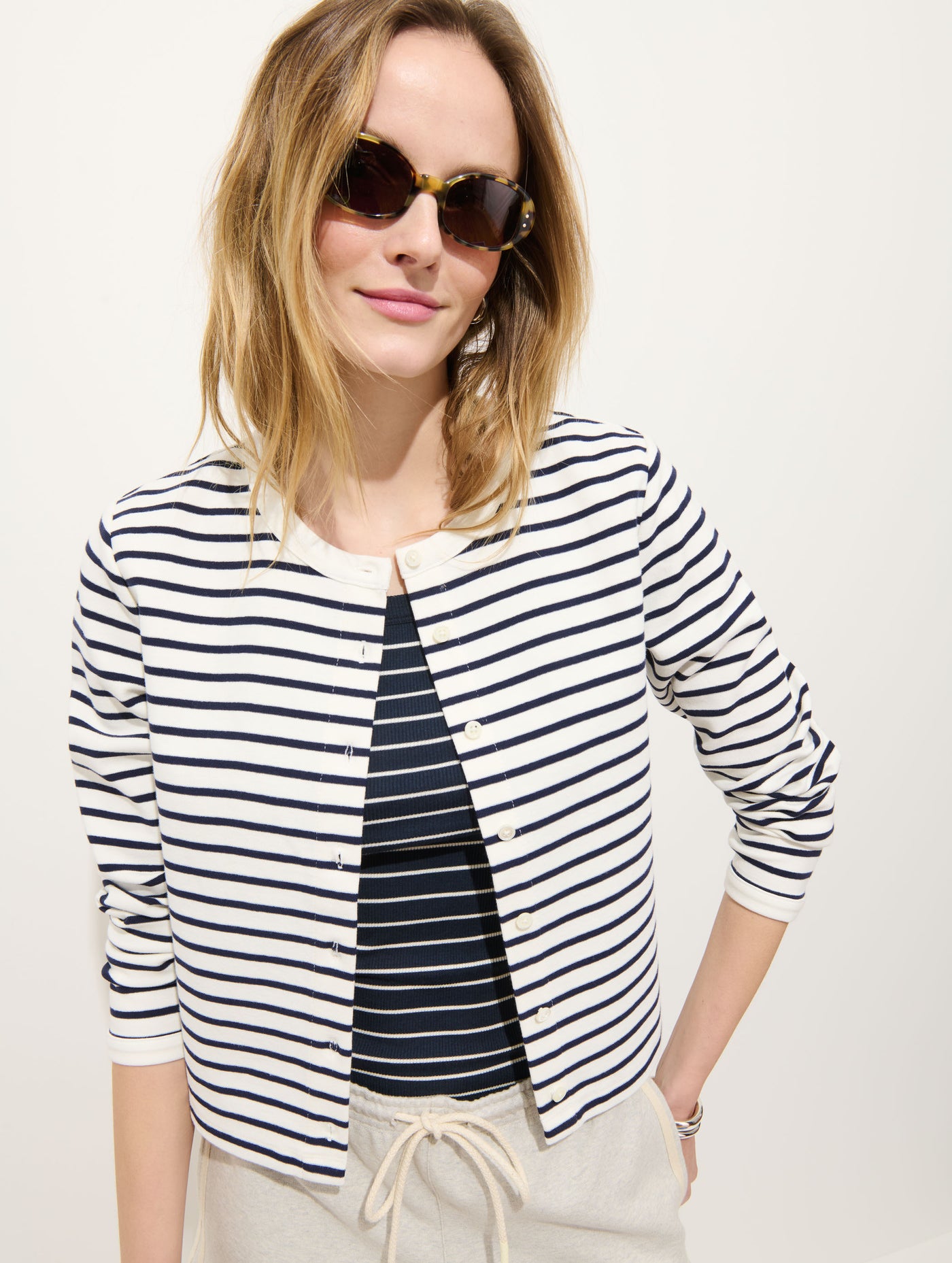Coco Sport Striped Cardigan In Cotton