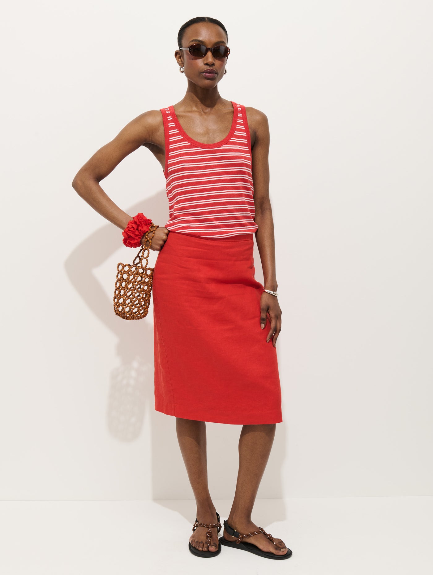 Garcon Striped Tank In Linen Cotton