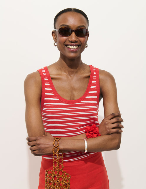Garcon Striped Tank In Linen Cotton