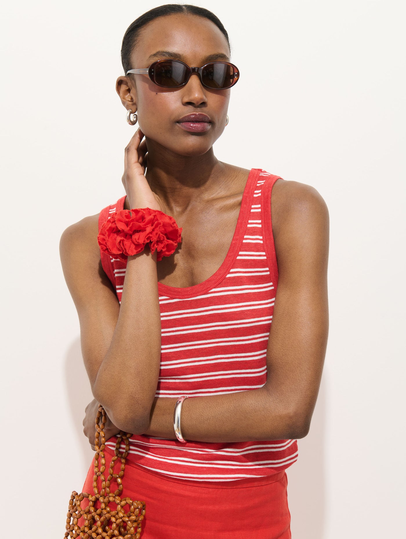 Garcon Striped Tank In Linen Cotton