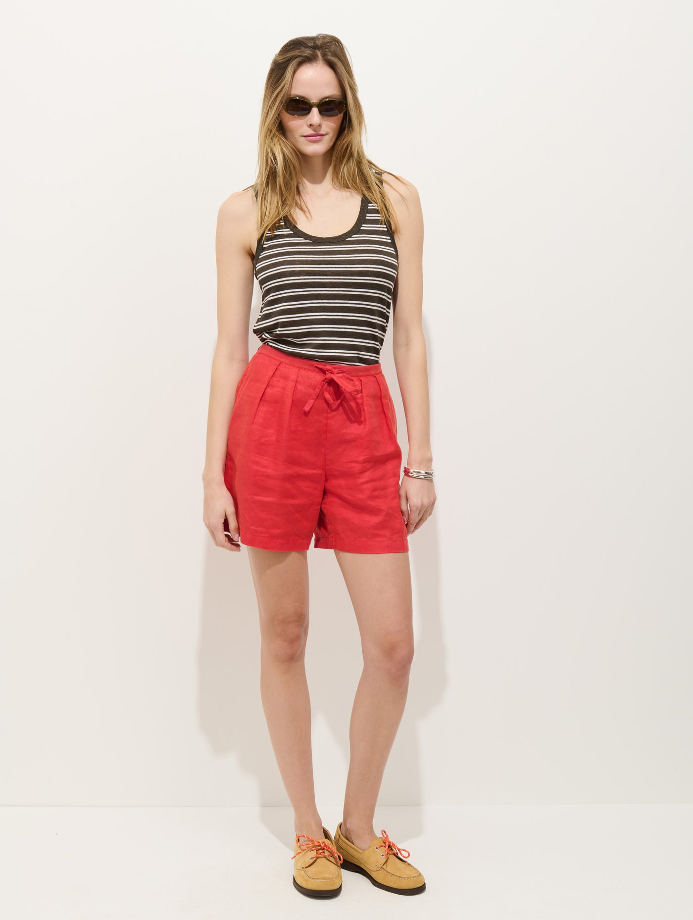 Garcon Striped Tank In Linen Cotton