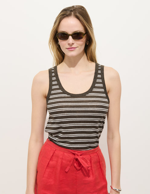 Garcon Striped Tank In Linen Cotton