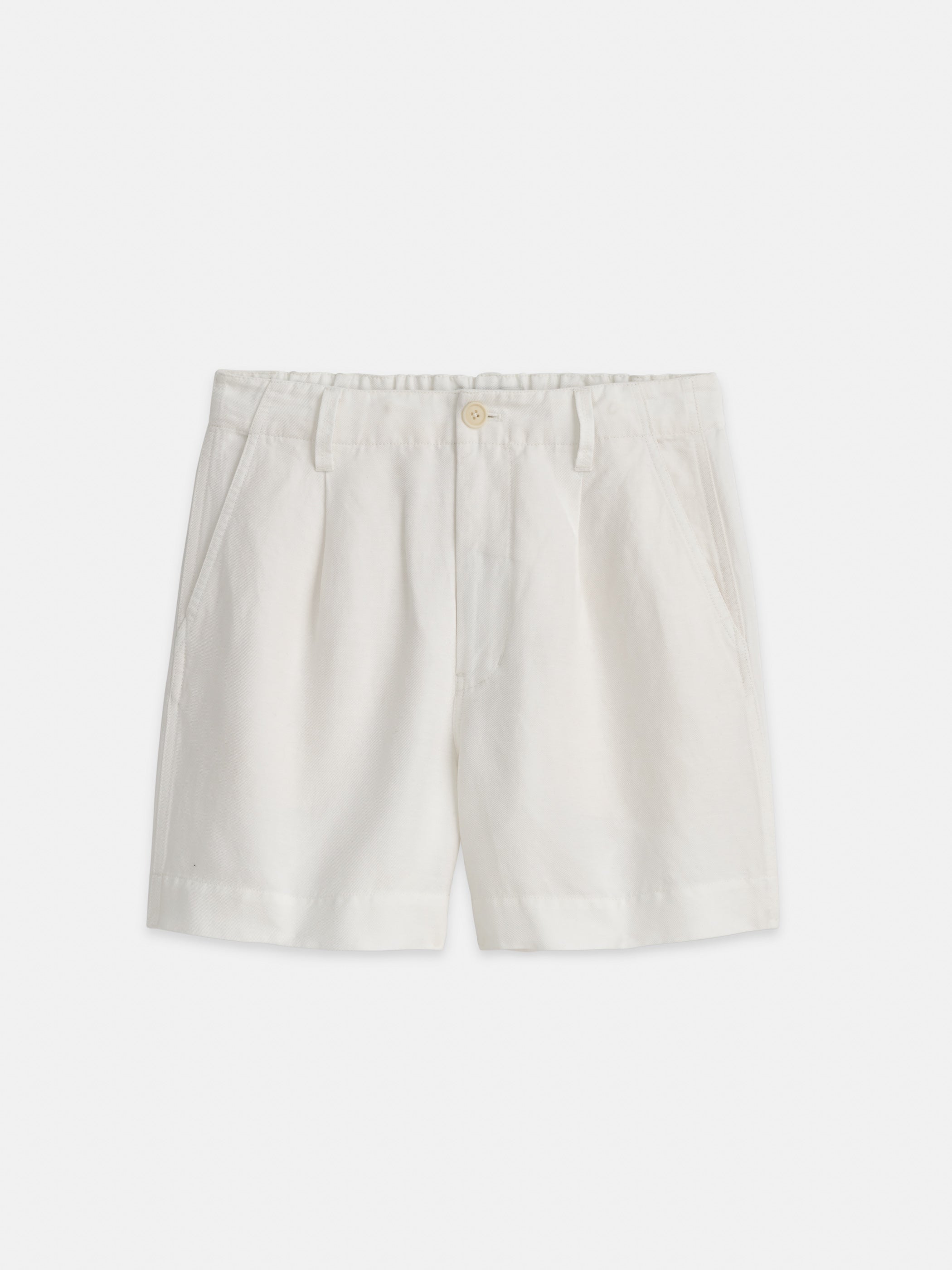 Cotton/Linen Double Pleated Shorts - White — The Anthology