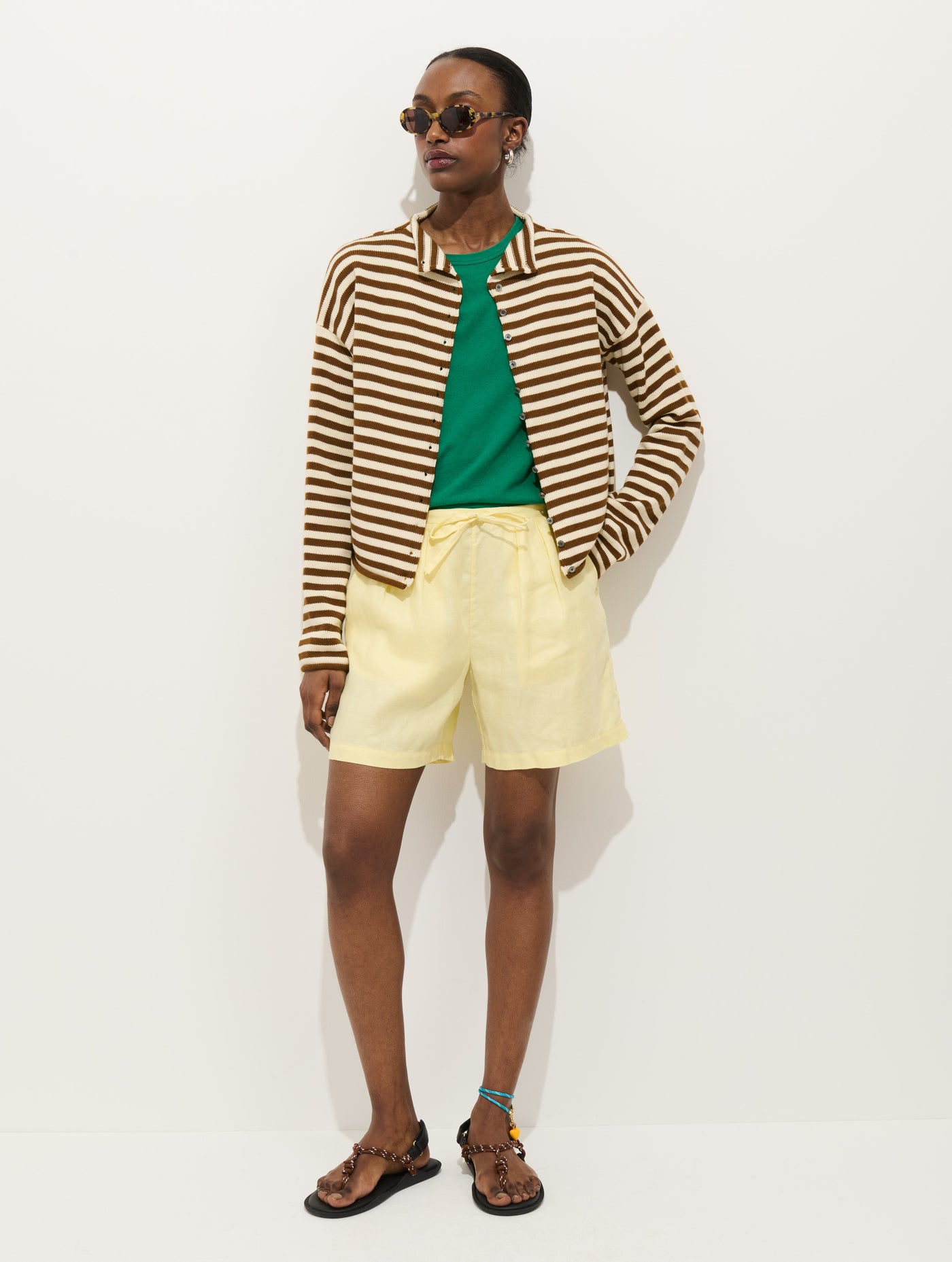 Taylor Striped Cardigan In Cotton Cashmere