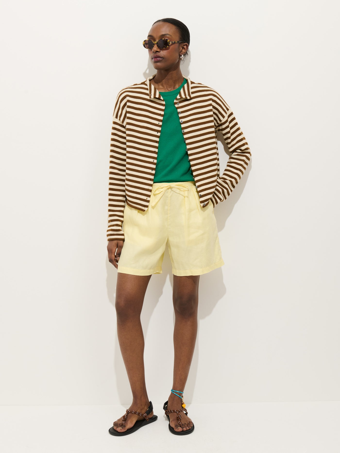 Taylor Striped Cardigan In Cotton Cashmere