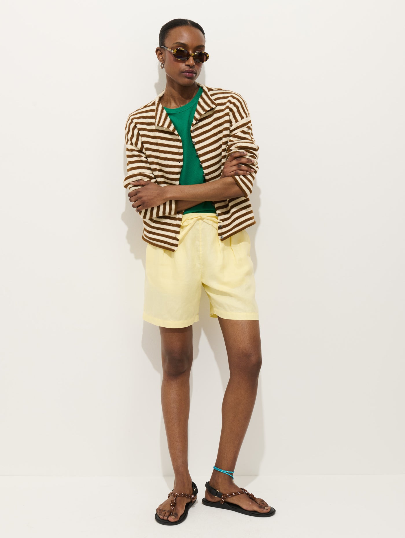 Taylor Striped Cardigan In Cotton Cashmere