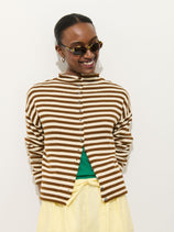 Taylor Striped Cardigan In Cotton Cashmere