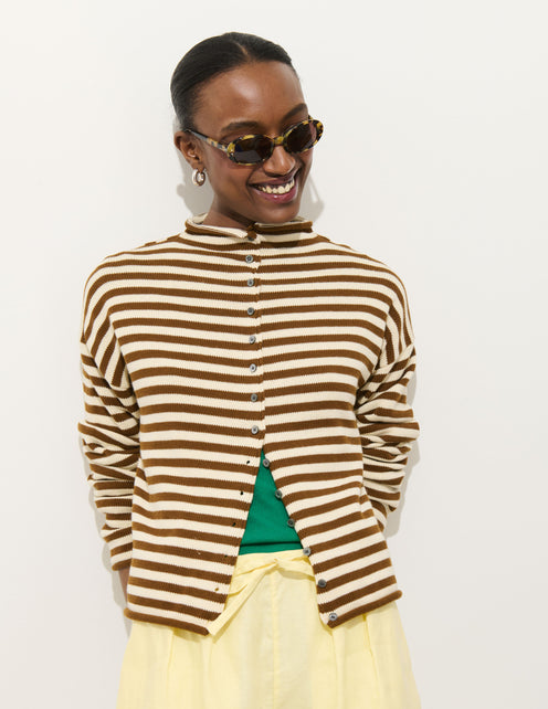 Taylor Striped Cardigan In Cotton Cashmere