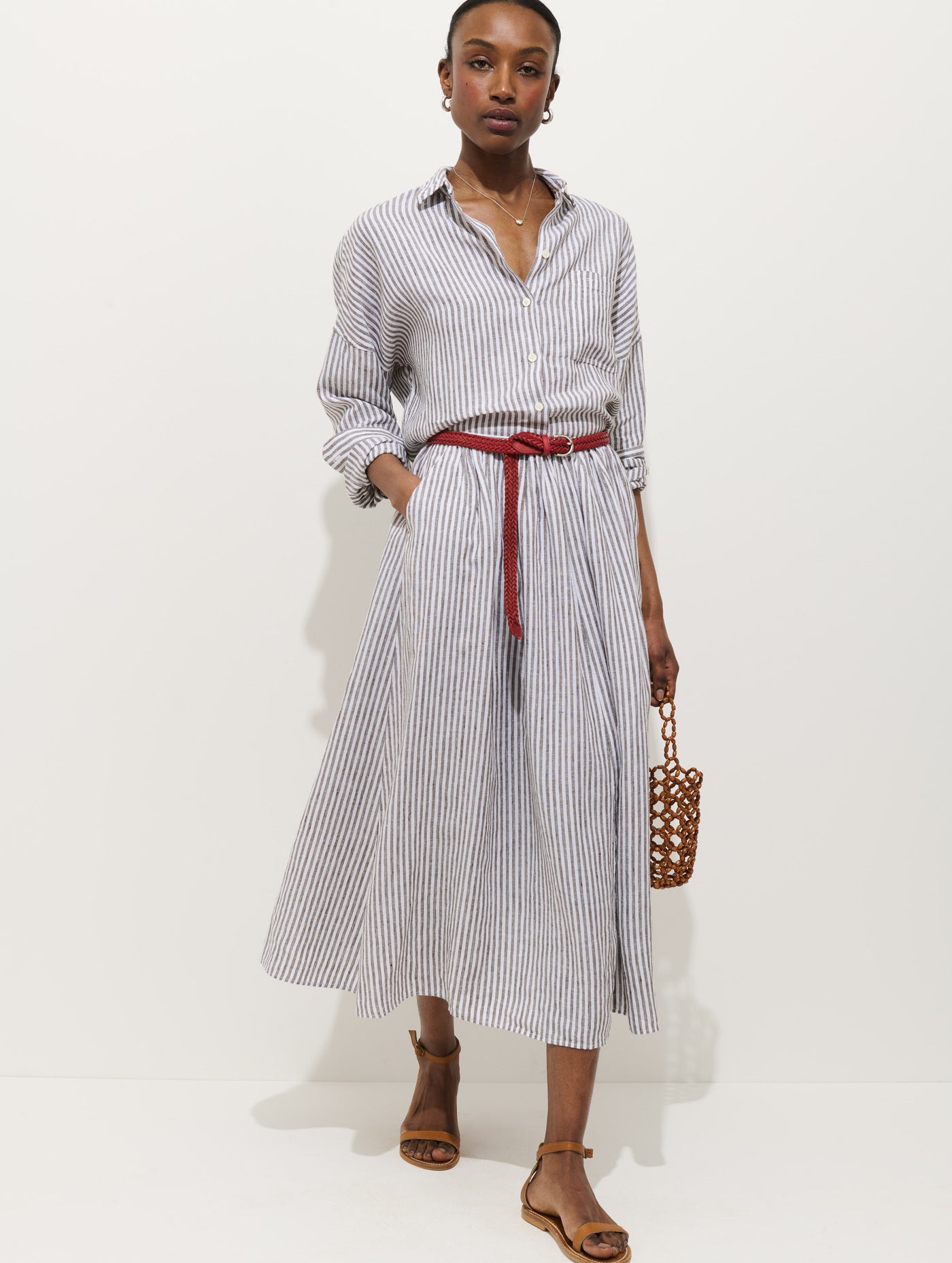 Sarah Striped Skirt In Linen
