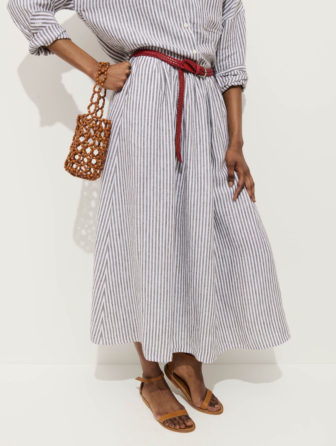 Sarah Striped Skirt In Linen