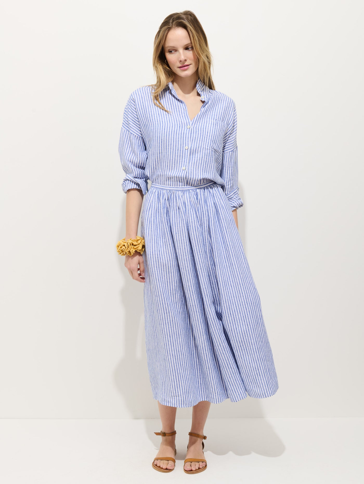 Sarah Striped Skirt In Linen