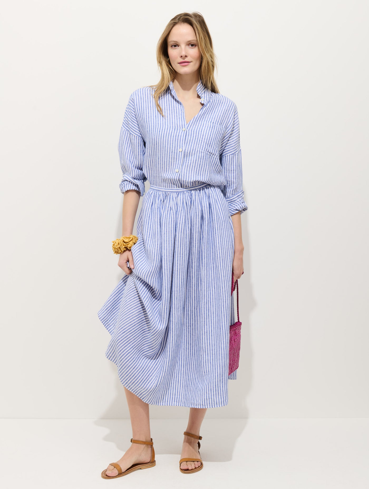 Sarah Striped Skirt In Linen