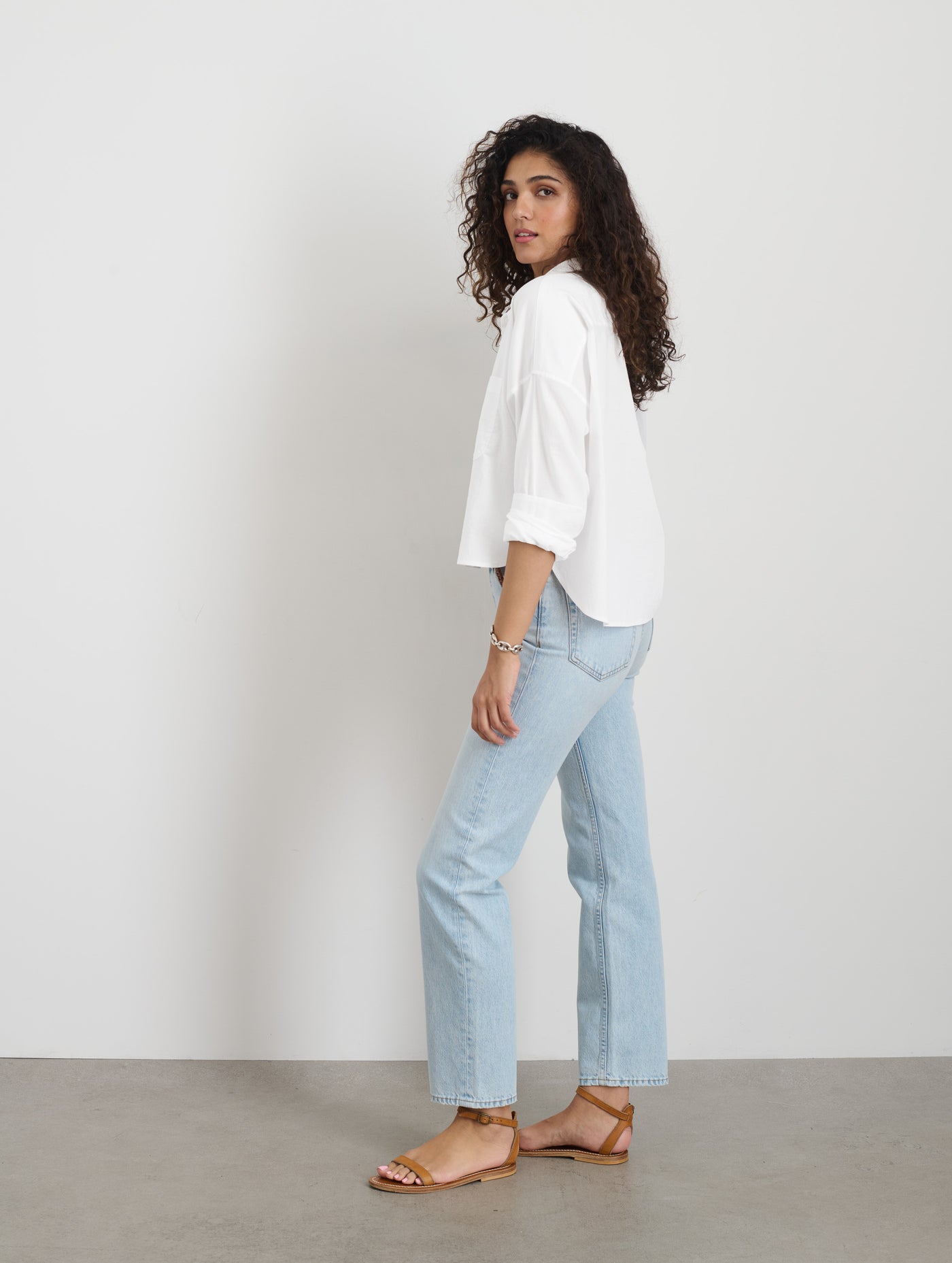 Cropped Jo Shirt in Cotton Poplin