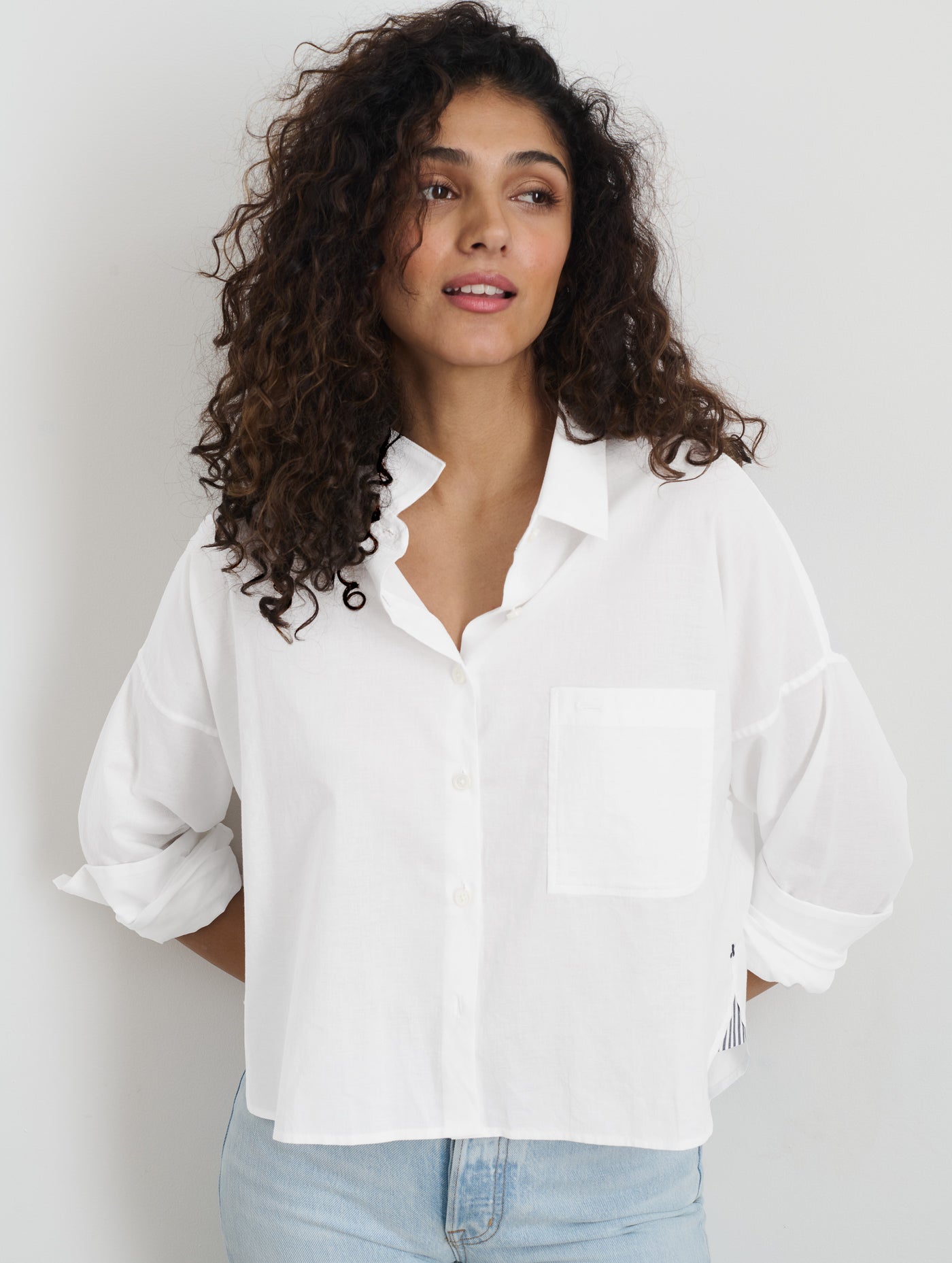 Cropped Jo Shirt in Cotton Poplin