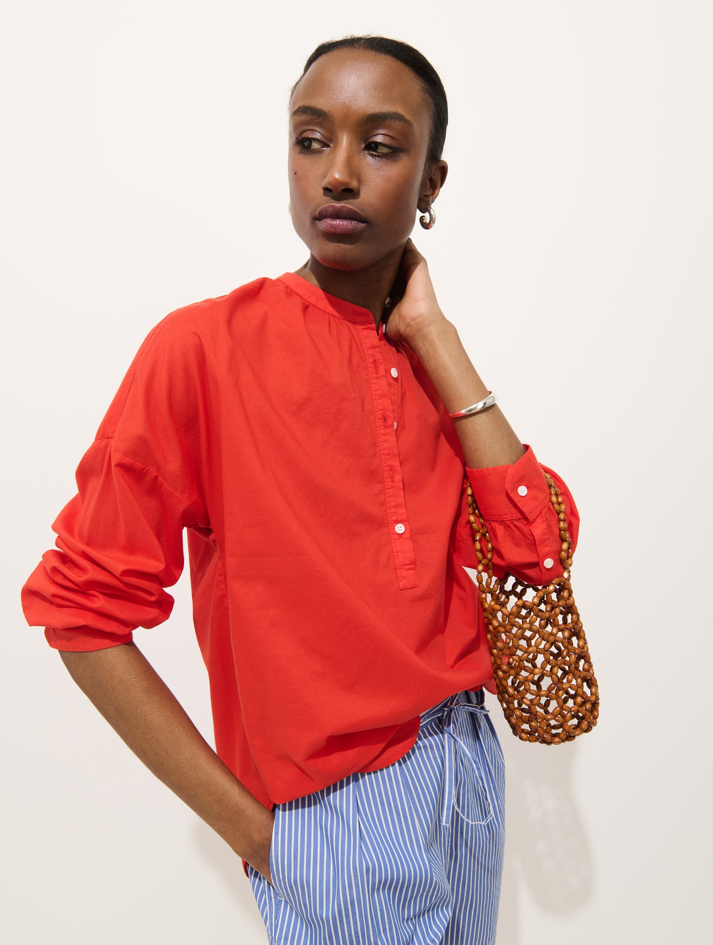 Nina Striped Popover In Cotton Voile