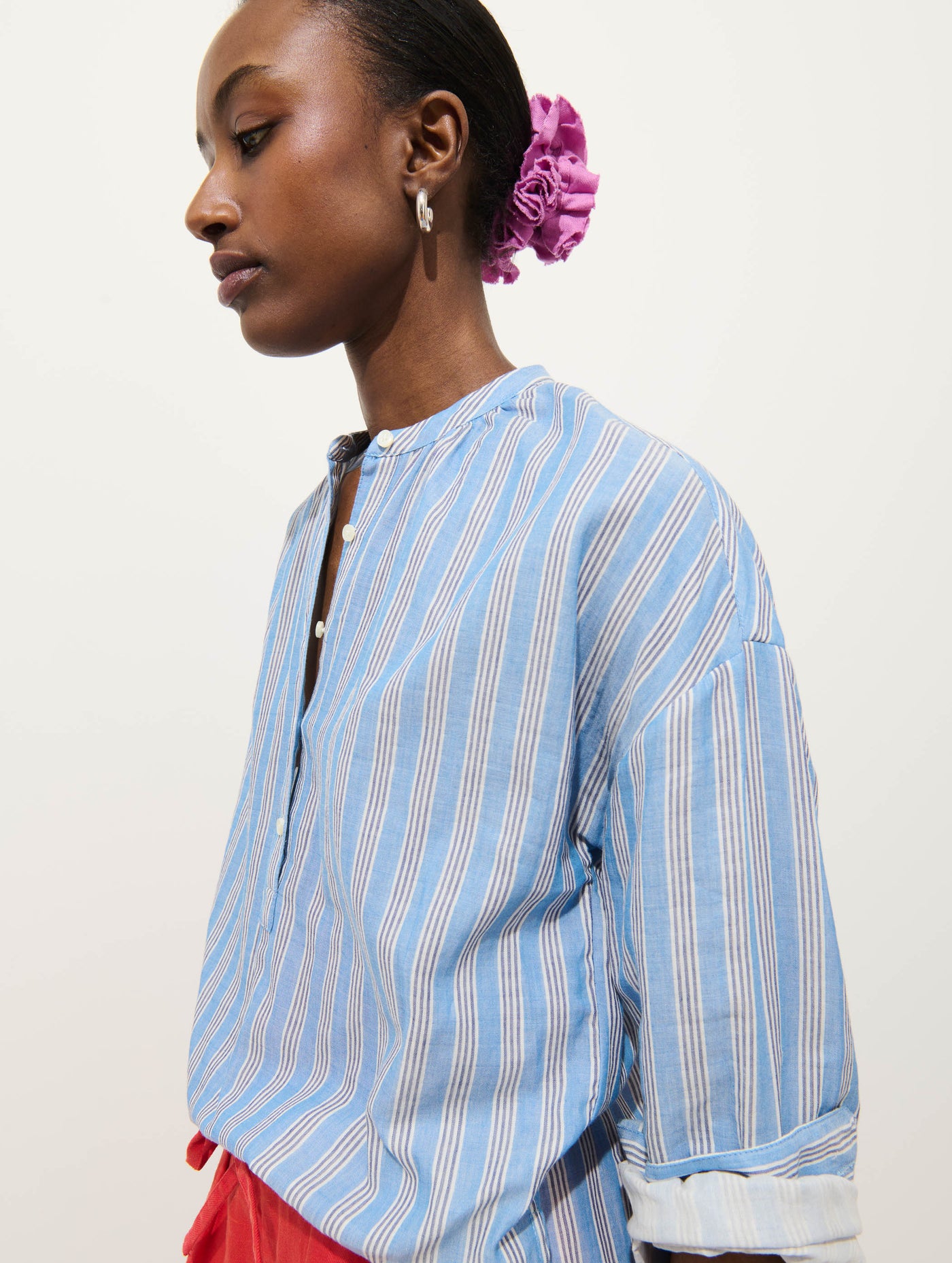 Nina Striped Popover In Double Gauze