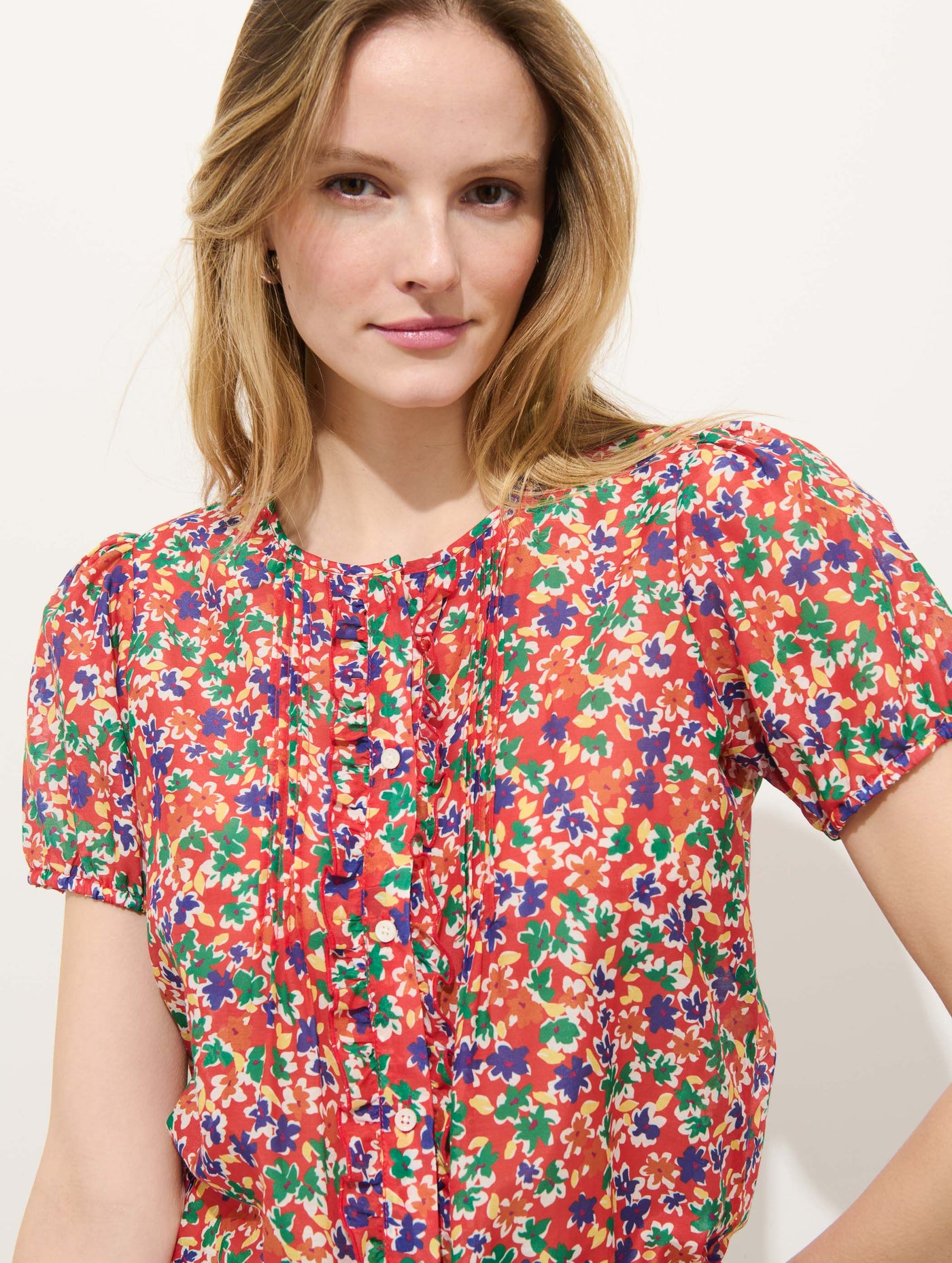 Brittany Floral Top In Cotton Silk