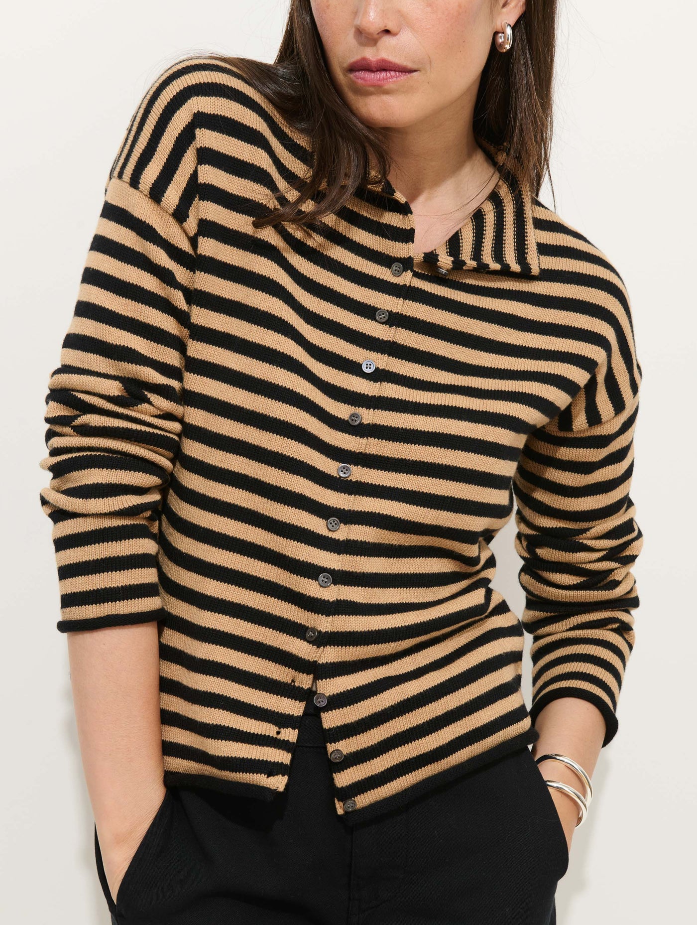 Taylor Striped Cardigan in Cotton Cashmere